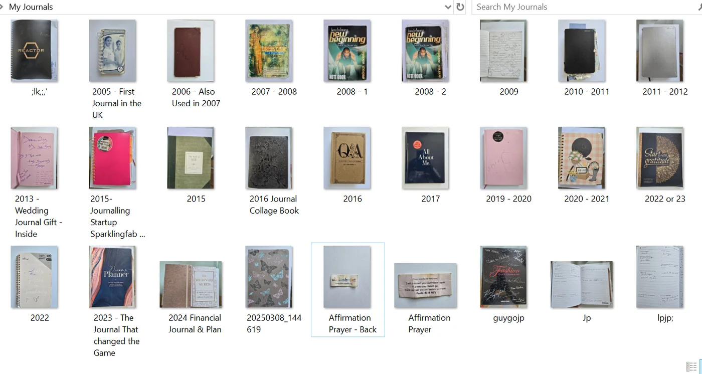 A chronological collection of Iyabo Bello's journals from different years