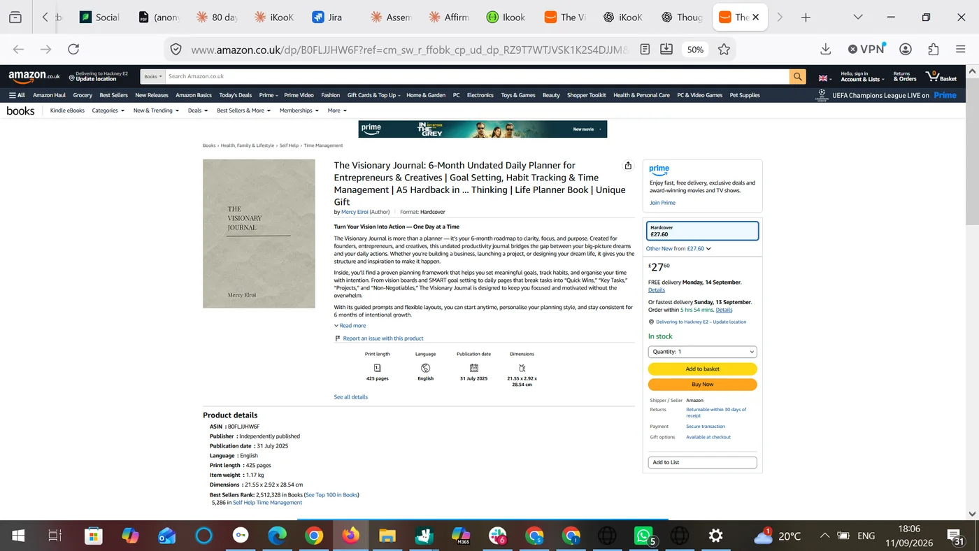 Amazon listing for The Visionary Journal by Mercy Elroi
